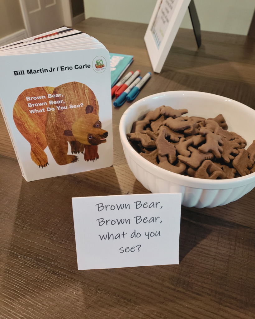 Chocolate animal crackers and brown bear brown bear book